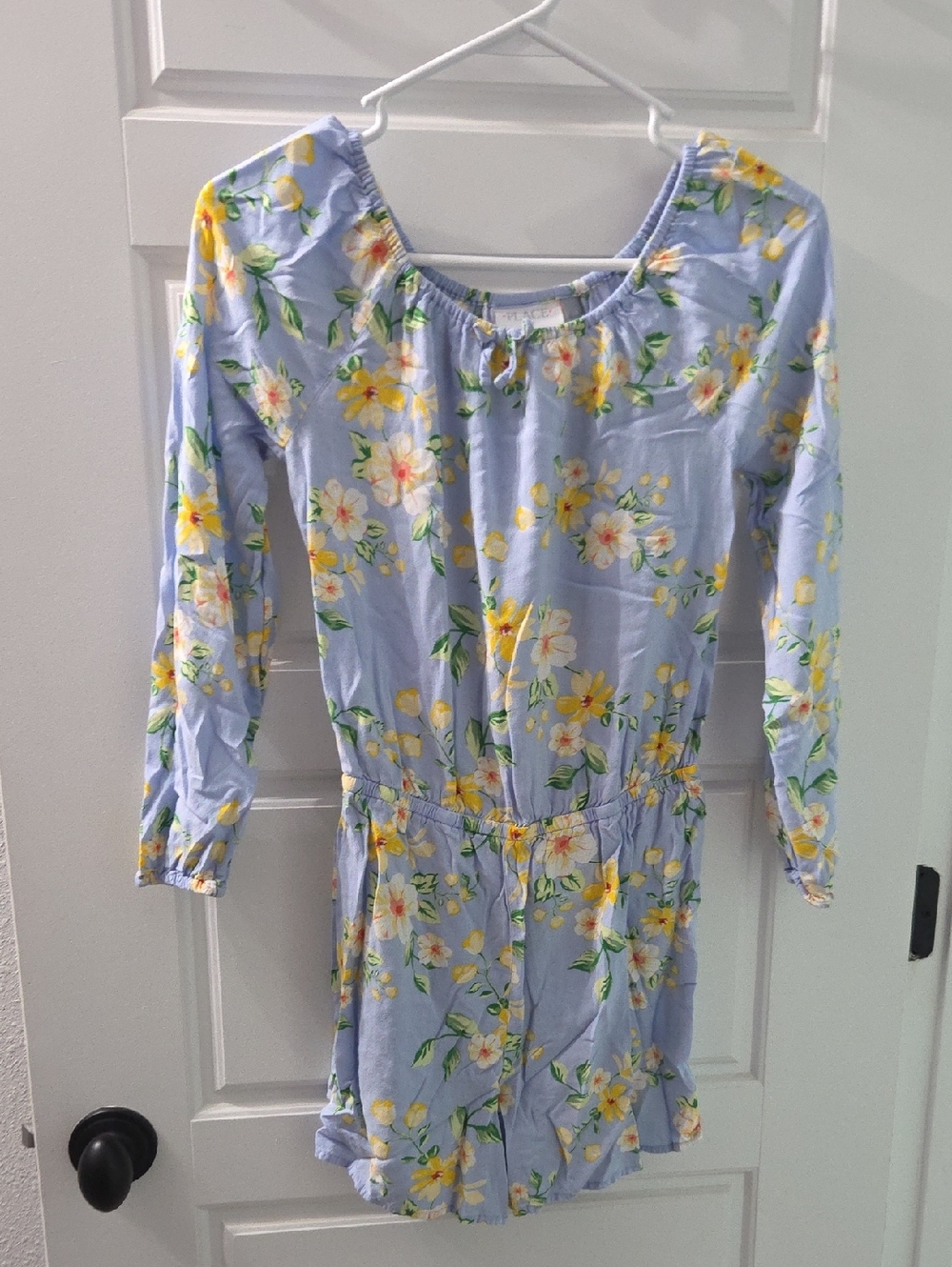 Girl's Light Blue Floral Romper with Yellow Blooms